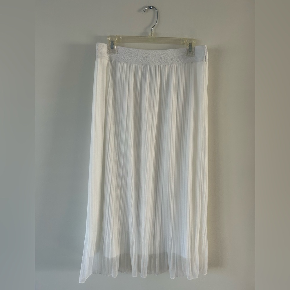 Elegant Skirt White Pleated Sheer Midi